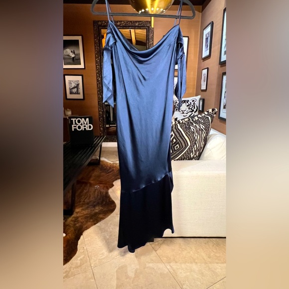 Nadine Merabi Navy Blue Nicole Open Back Midi Cocktail Dress Small Cocktail Flaw - Picture 3 of 16